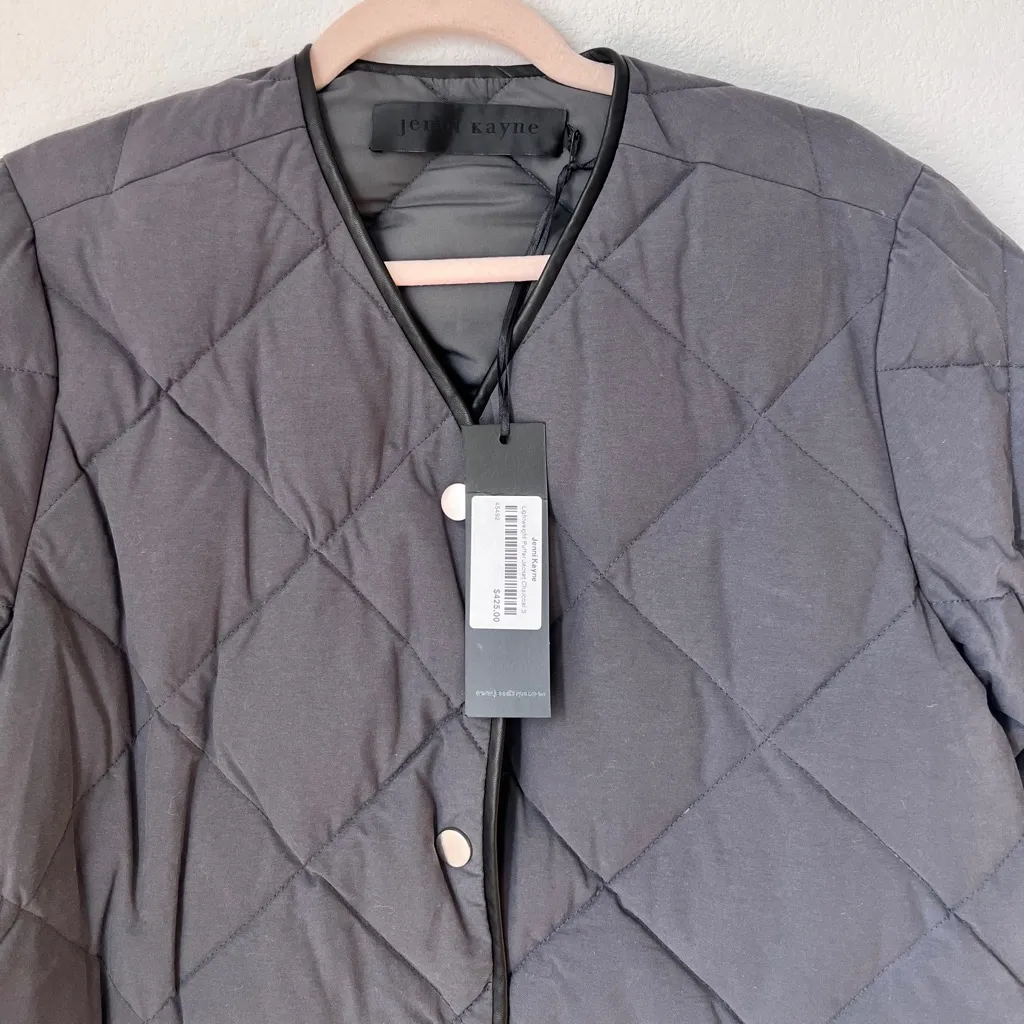 NWT Jenni Kayne Lightweight Quilted Cotton Down Puffer Jacket in Charcoal Small - Image 6