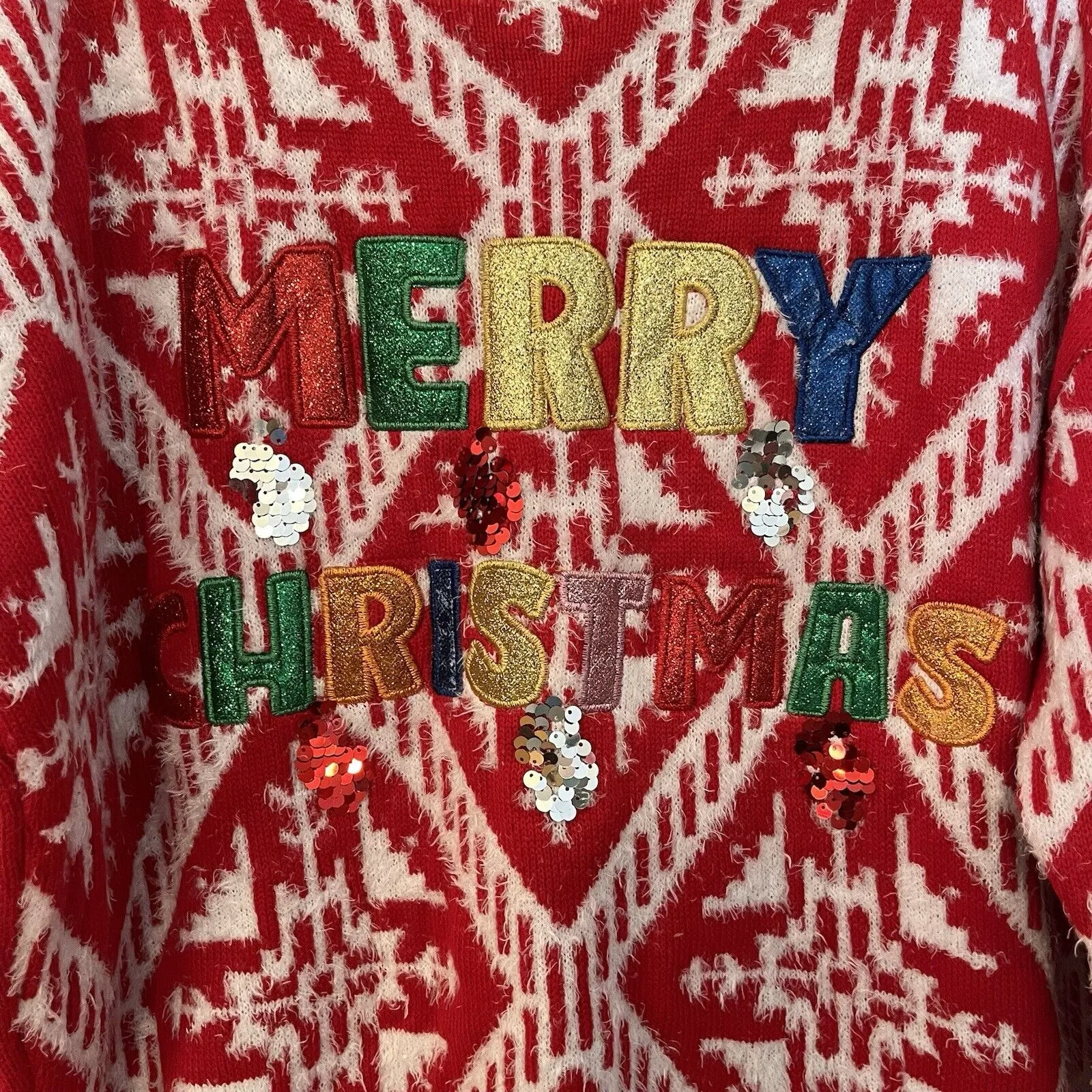 SOFT FUZZY Ugly CHRISTMAS SWEATER Holiday Time Embellished‎ Colorful Sz XL 16-18 - Image 2