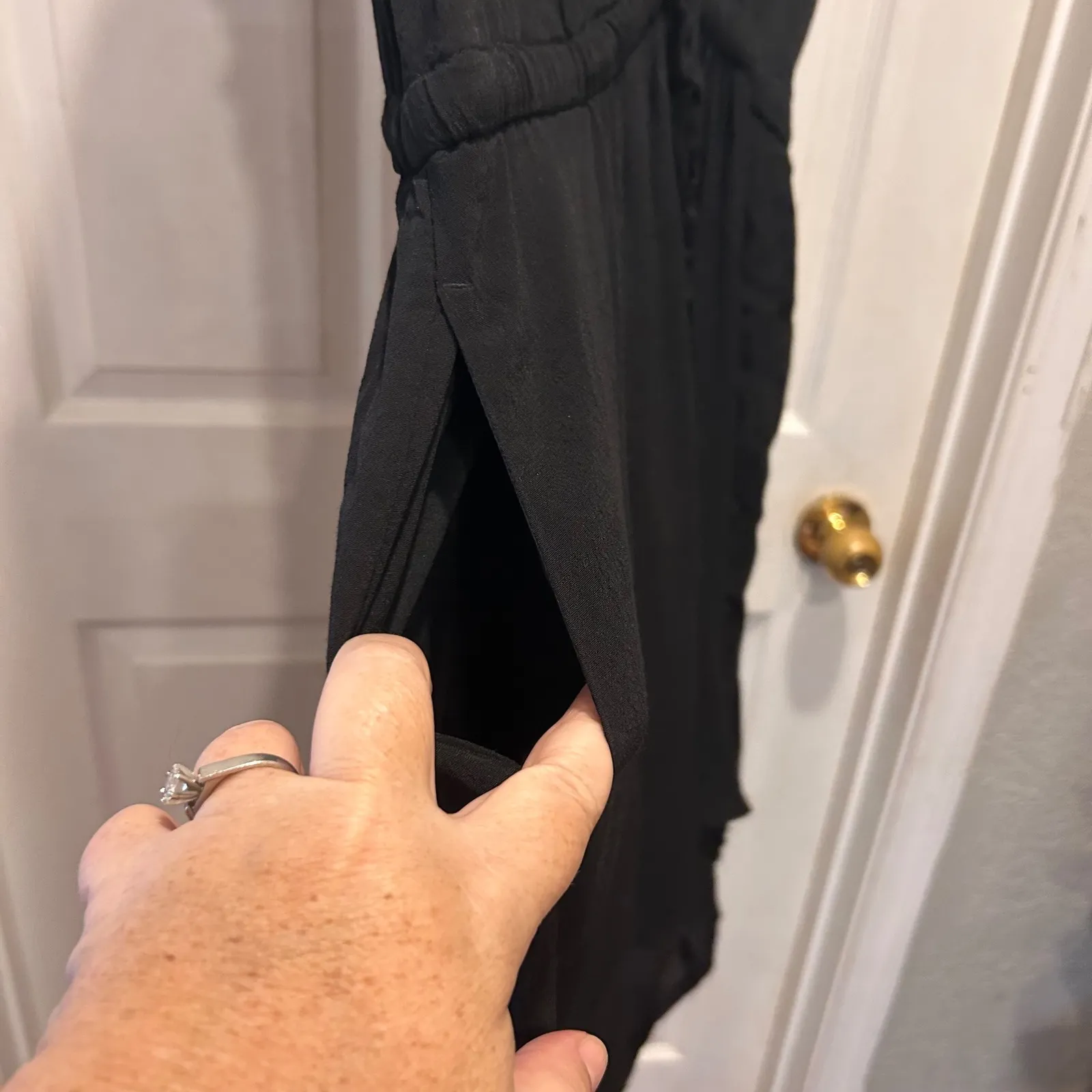 GAP‎ Womens Black Button Down Drawstring Waist Short Sleeve Romper Jumpsuit L - Image 10