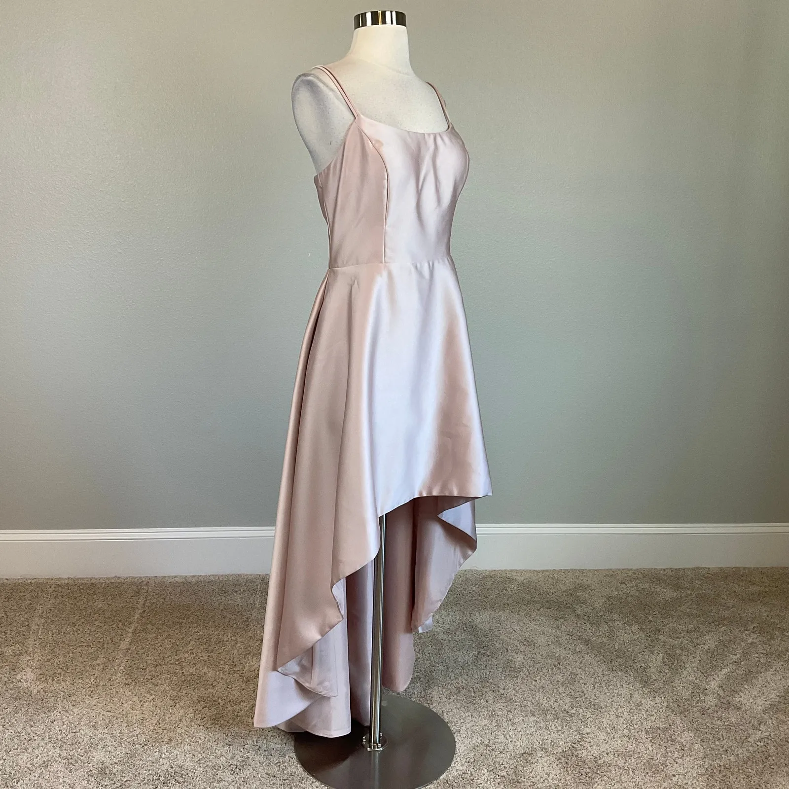 XSCAPE Satin Sleeveless Scoop Neck High Low Ball Gown Pink Size 14 Formal Dress - Image 2
