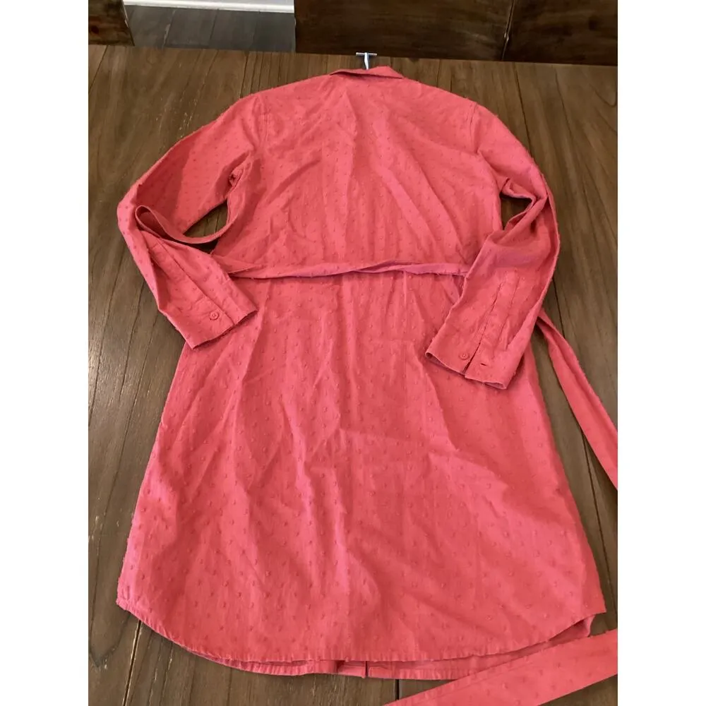 Southern Tide Kris Tie Front Button Down Shirt Dress Long Sleeve Coral XS Cotton - Image 3
