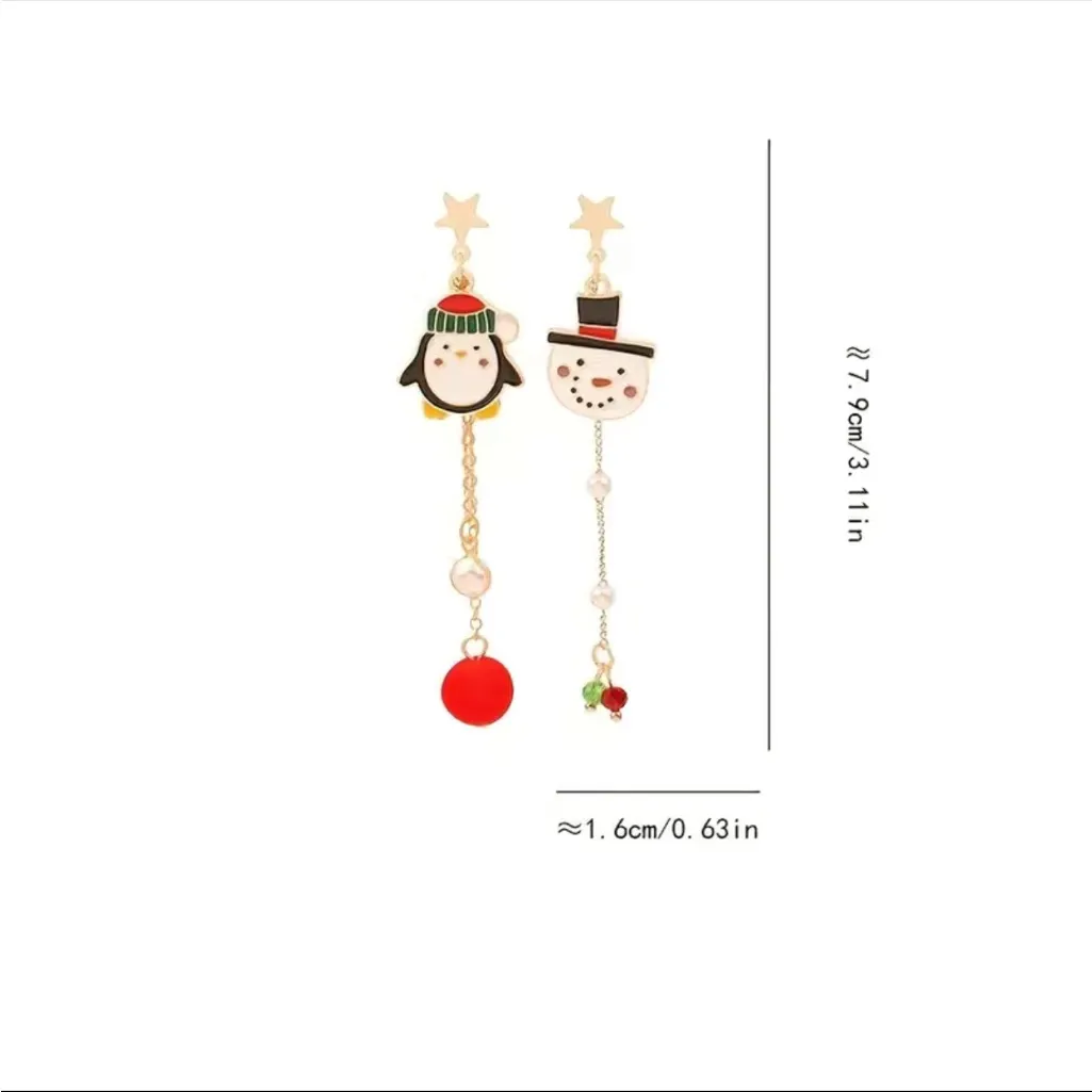 Creative Christmas Cartoon Snowmen Penguin Design Asymmetric Dangle‎ Earrings - Image 6