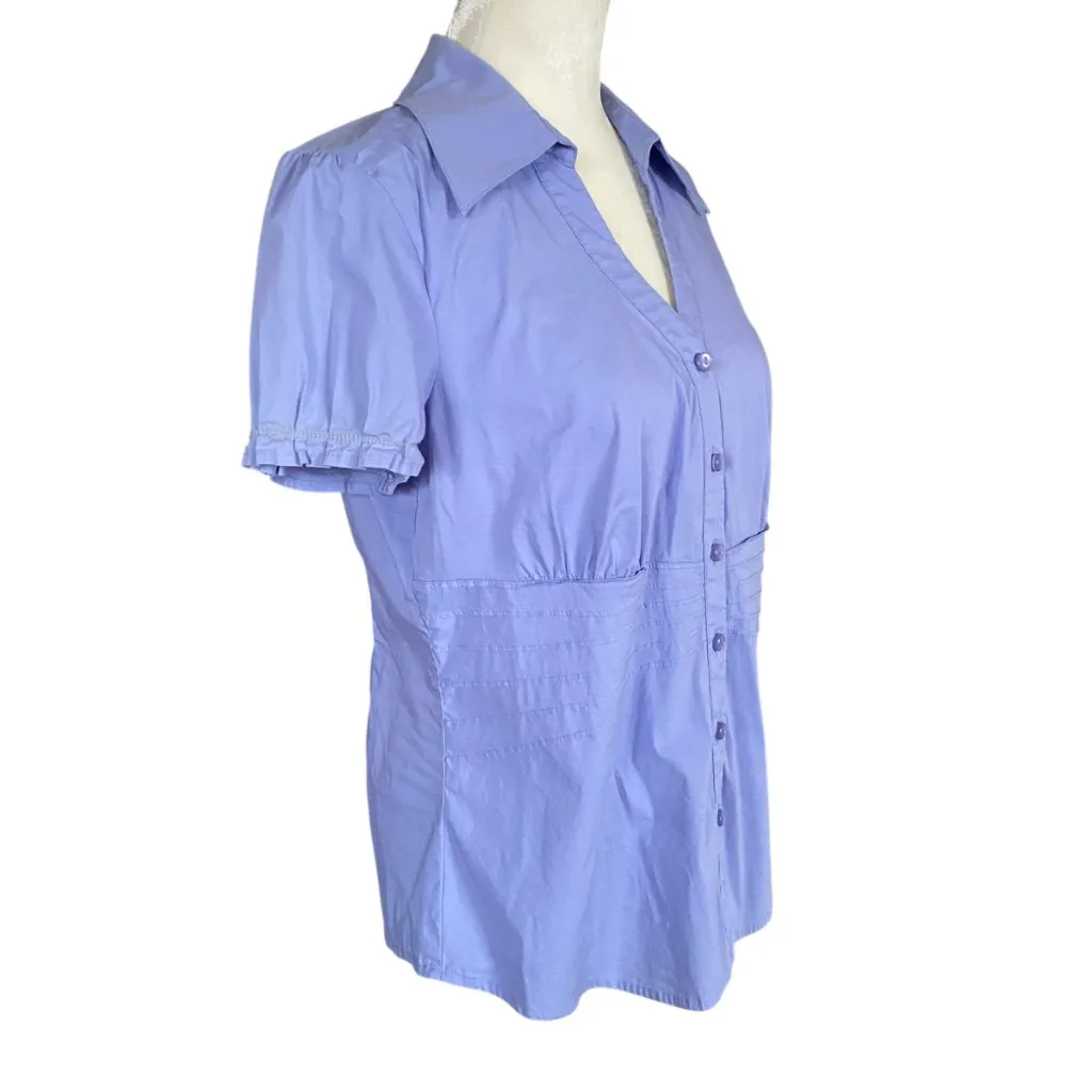 Alfani women's size 8 blue v-neck collared short sleeve button down blouse top - Image 2