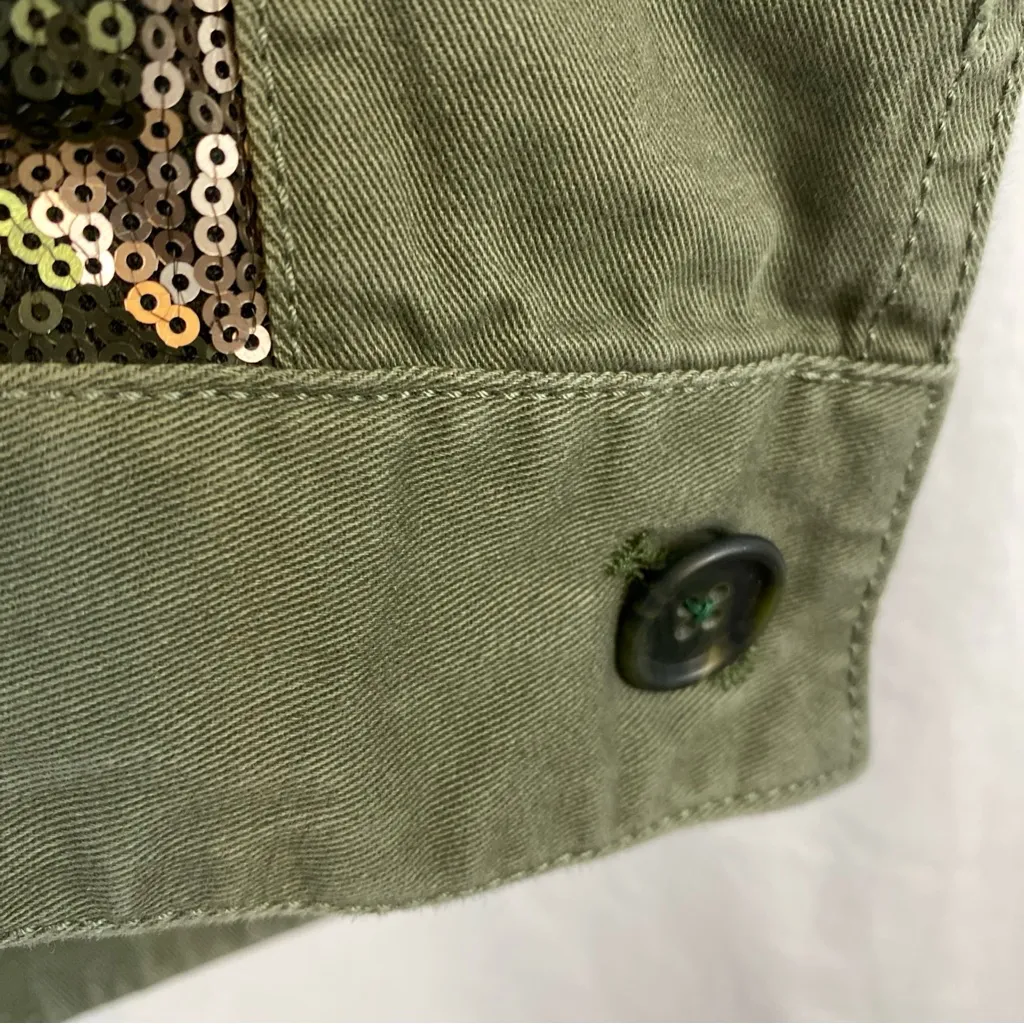 Madden NYC Olive Utility Jacket with Sequin Detail size large Green - Image 3