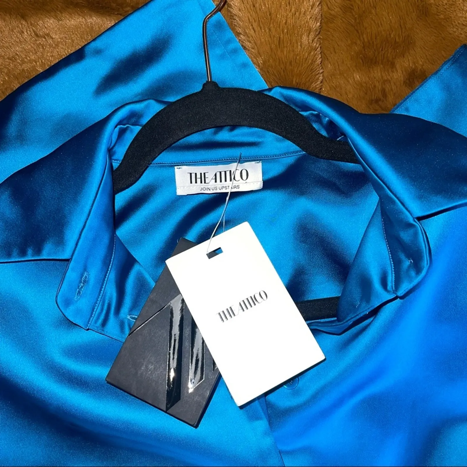 The Attico Mini Shirt Dress with Maxi Shoulders in Blue Size 2 - Image 10