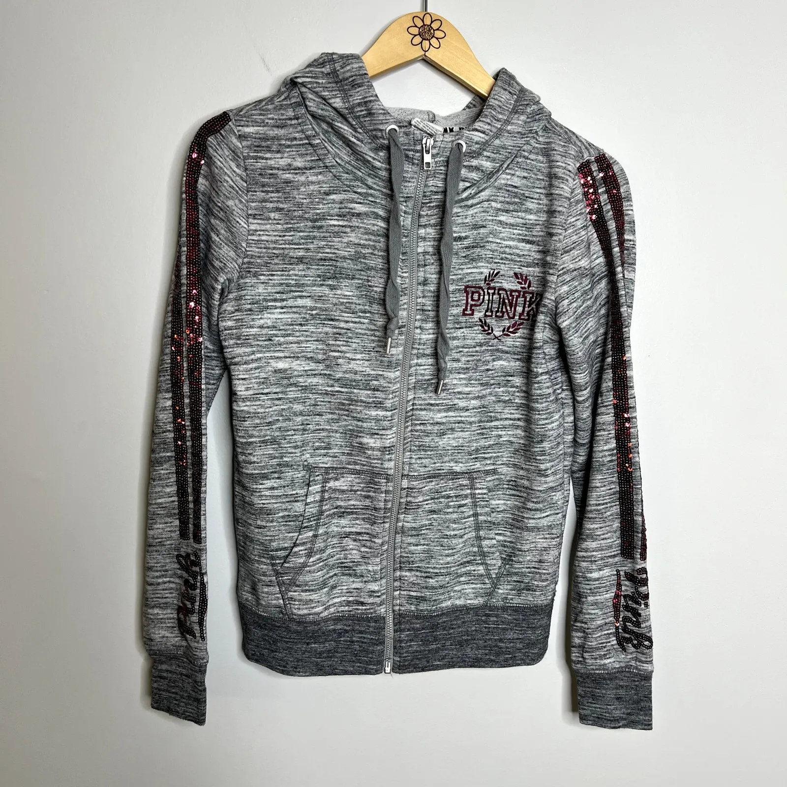 Victoria's Secret Pink Gray Sequin Full Zip Sweatshirt - Image 4