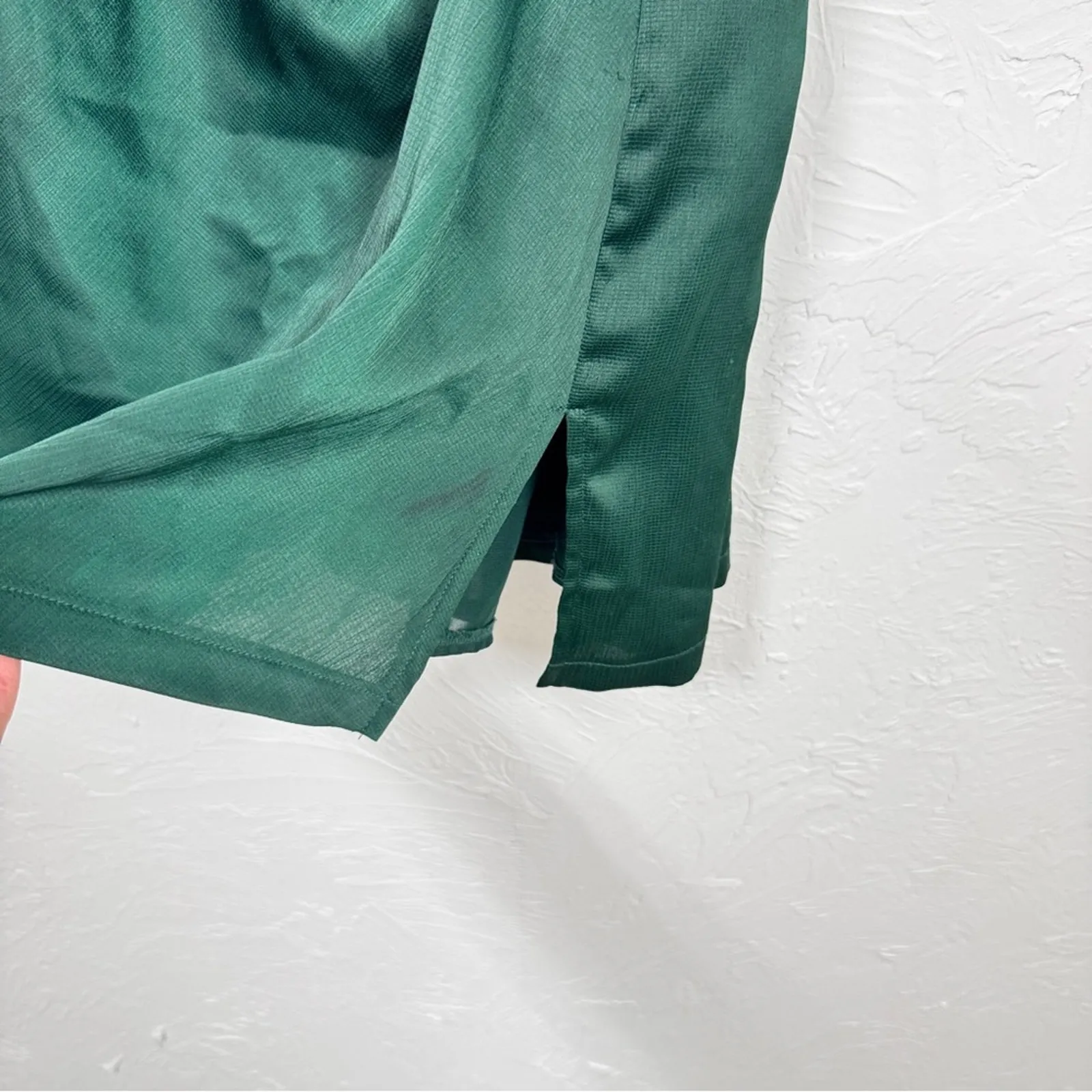 Showpo Forest Green Slip Mini Dress Womens 4 Satin Bridesmaid Faux Wrap Strappy - Image 2