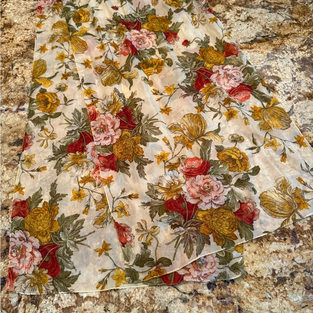 VINTAGE Womens Rectangle Scarf Wrap Light Yellow Gold Green Multicolor Floral - Image 5
