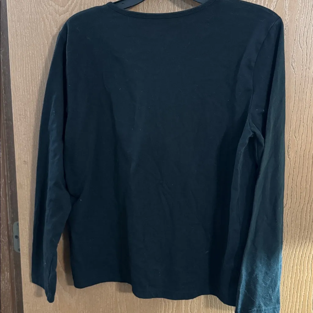 Cappagallo Black Long Sleeve Embroidered Snowman Shirt with Rhinestones, Large - Image 5