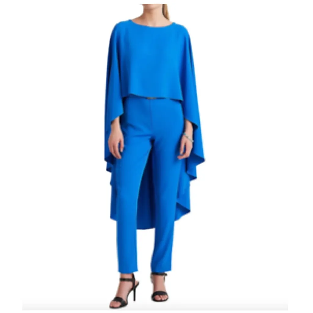 NWT LAUREN RALPH LAUREN Tropic Royal Georgette Cape Jumpsuit SZ - Image 3