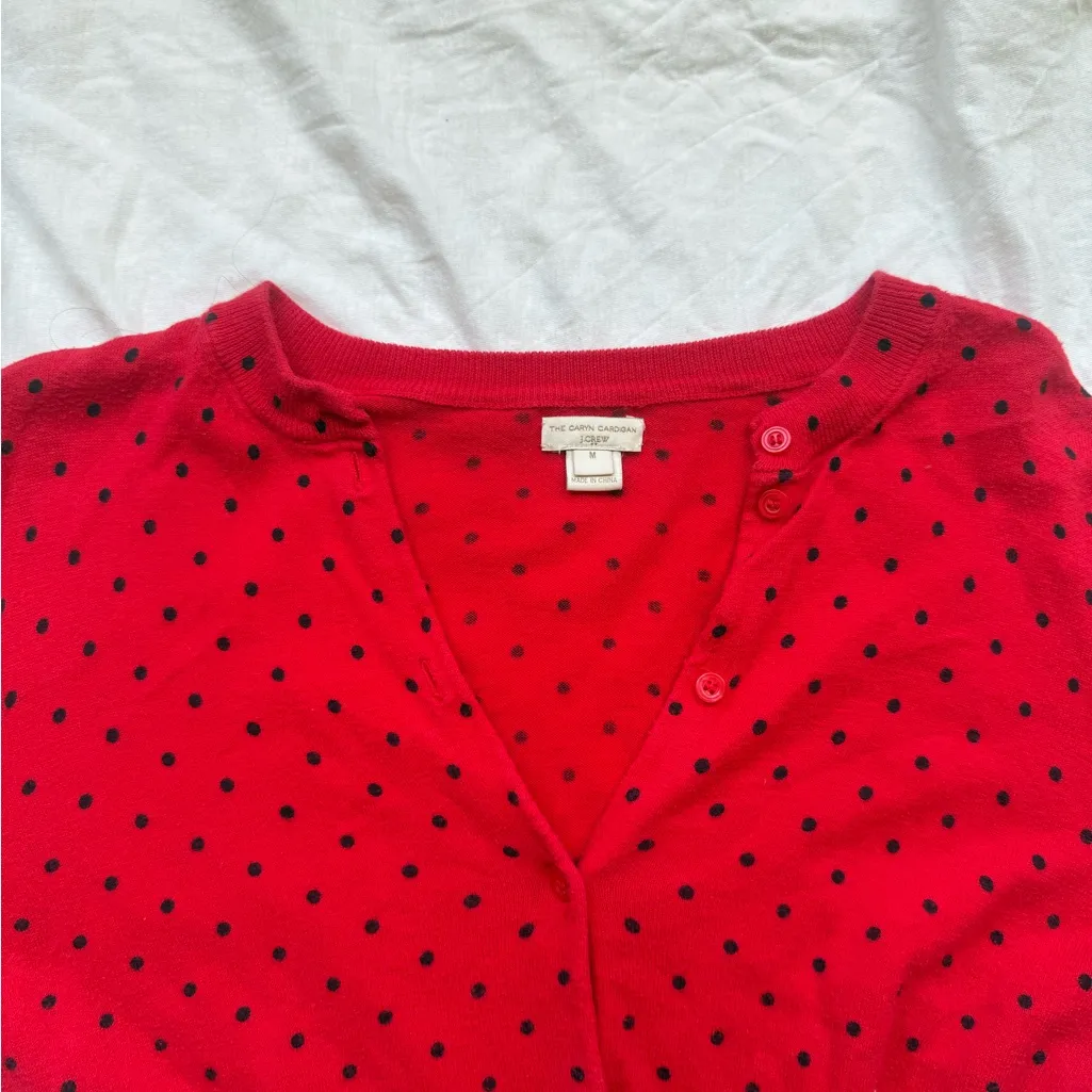 J Crew Caryn Cardigan Red and black Polka Dot Women's Sweater - Image 2