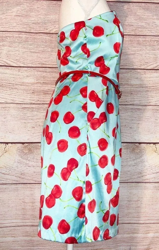 Teeze Me Blue and Red Cherry Strapless Dress Size 9 - Image 3