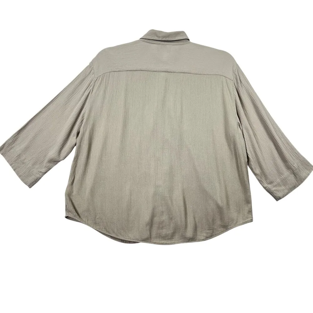Babaton Carrington Blouse Top Tan S Button Up Neutral Minimalist Office Basic - Image 4