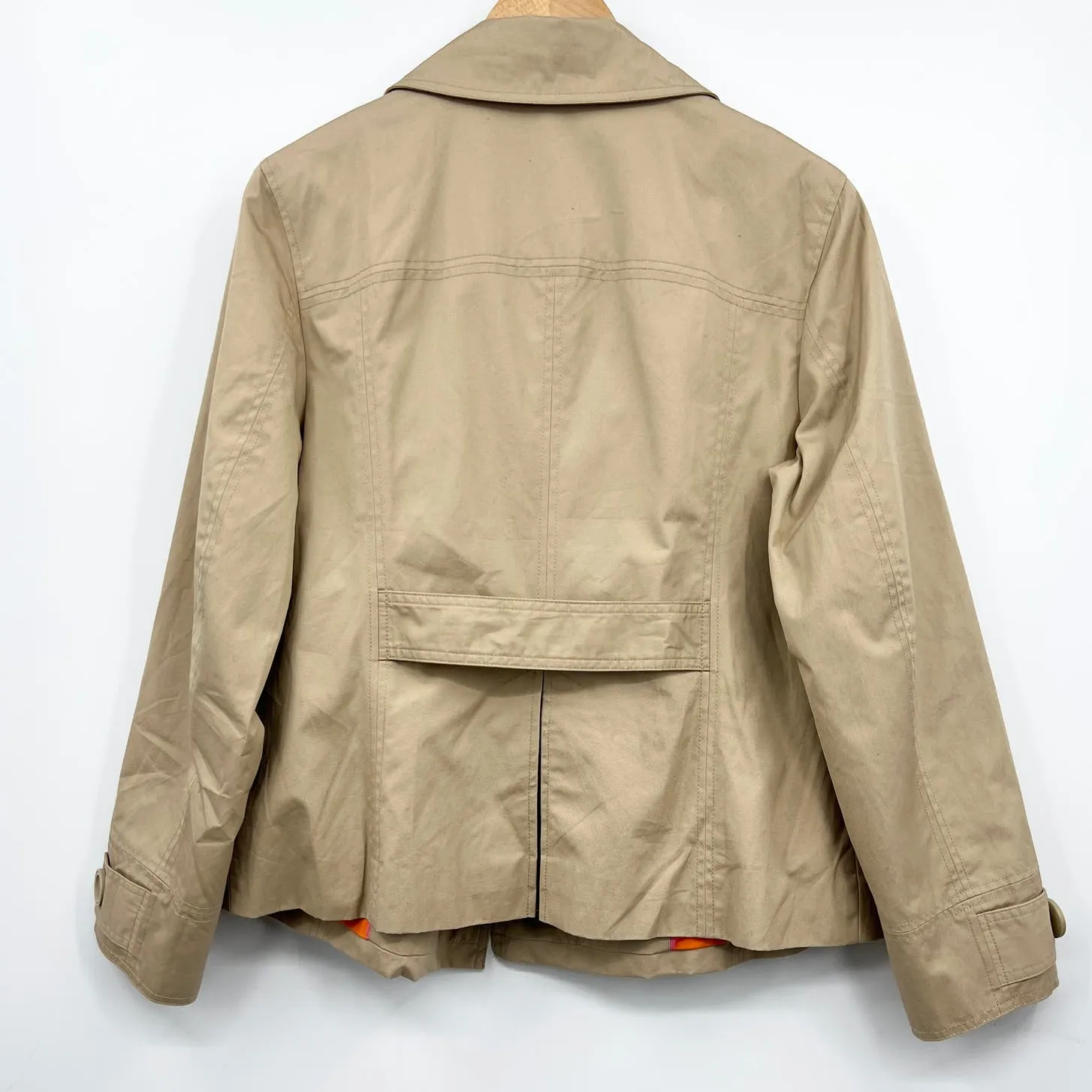 L.L. Bean Double Breasted Trench‎ Lined Coat Jacket Medium Tan Button Up - Image 7