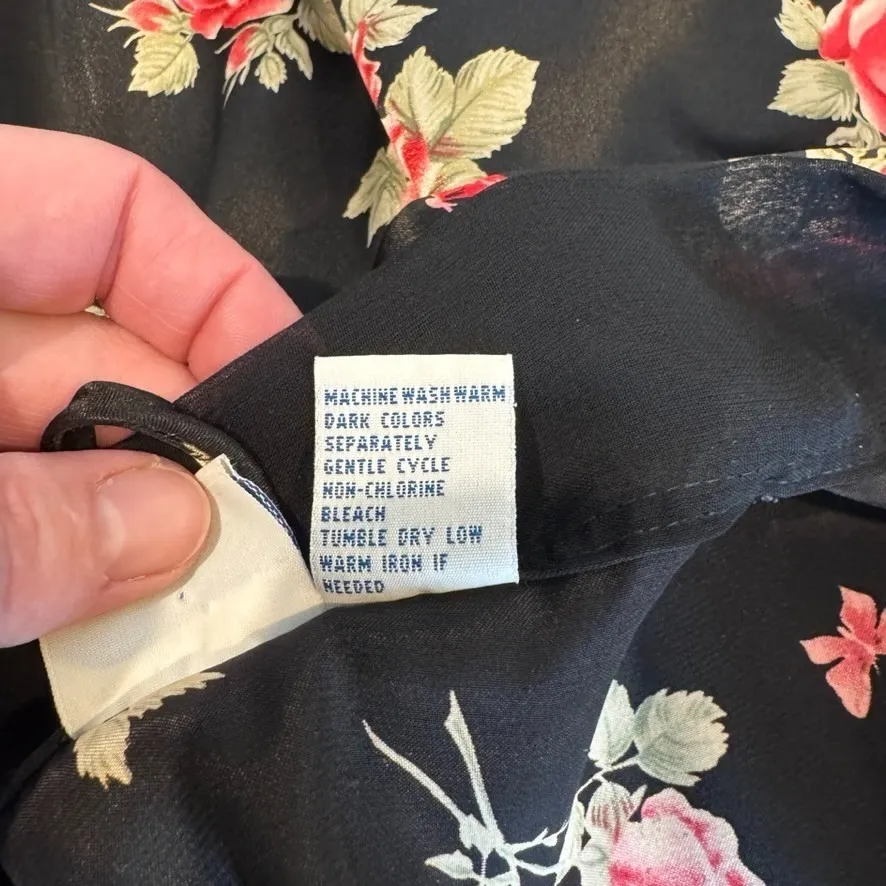 Vintage Honors Intimates Robe Womens Small Black Polyester Romantic Rose Print - Image 12