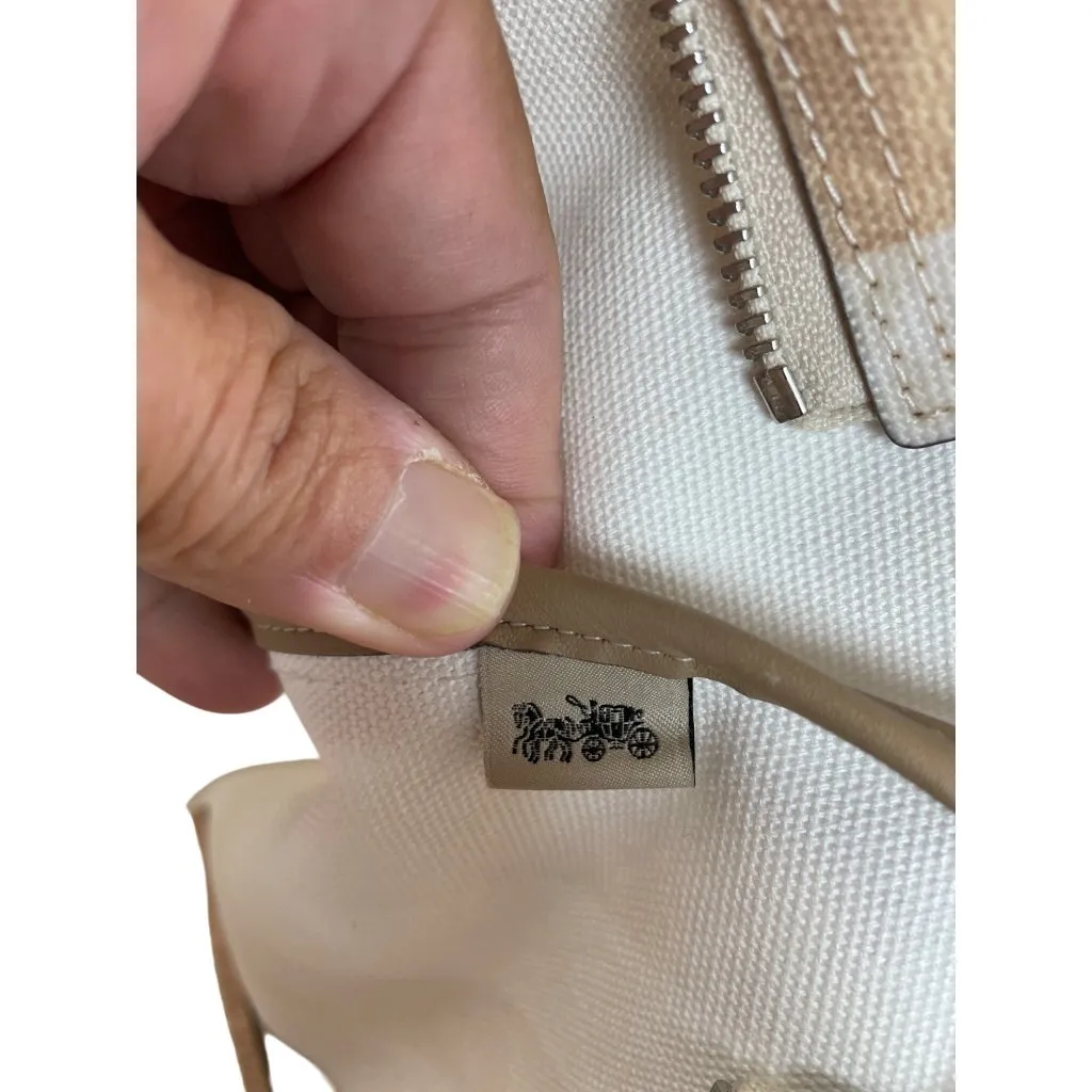 Coach sig city womans large beige striped canvas leather tote bag NWT SKU 9120 - Image 10