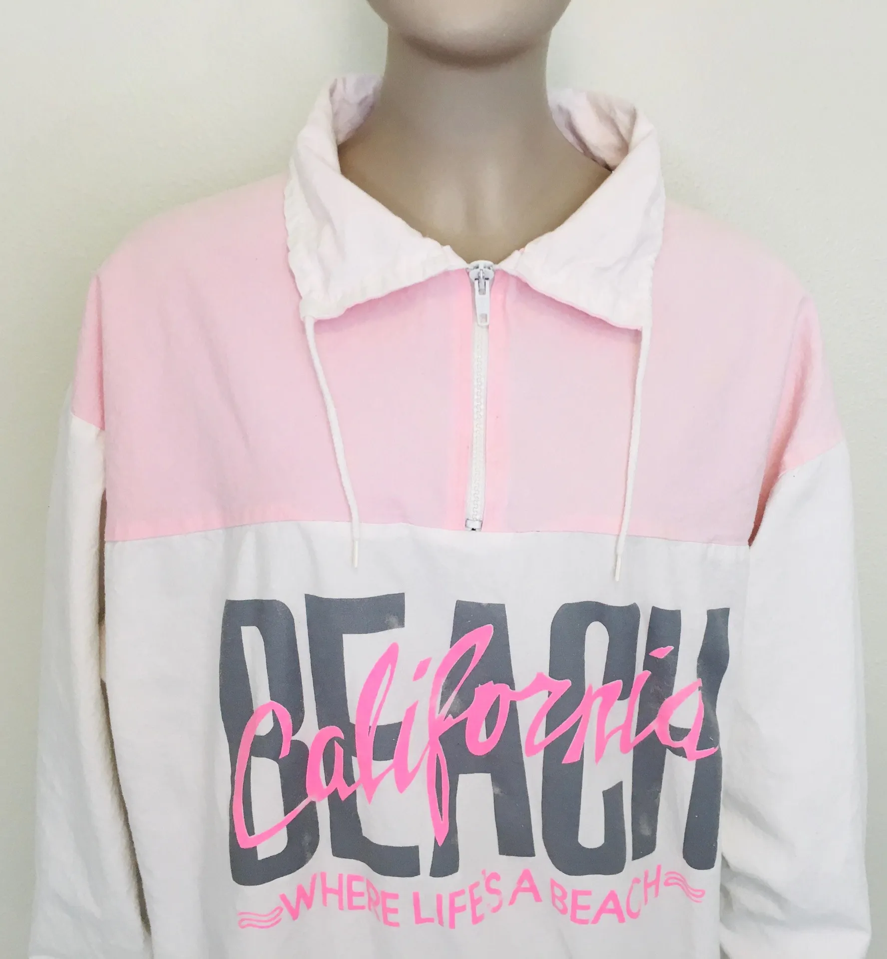 Vintage California Beach 3/4 Zip Pullover White Size L - Image 3