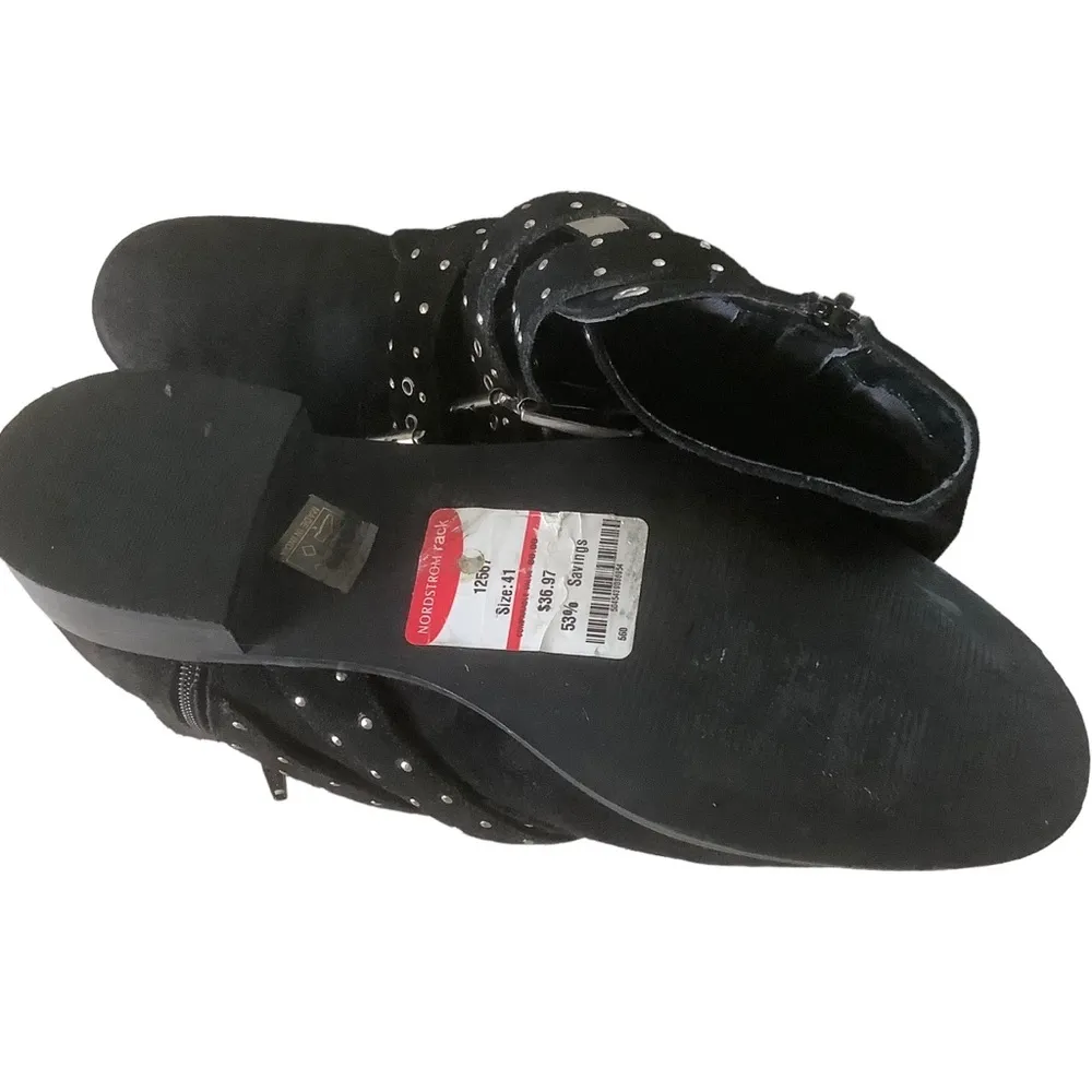 Topshop ankle boots studded metal buckles suede leather black booties size 41 - Image 6