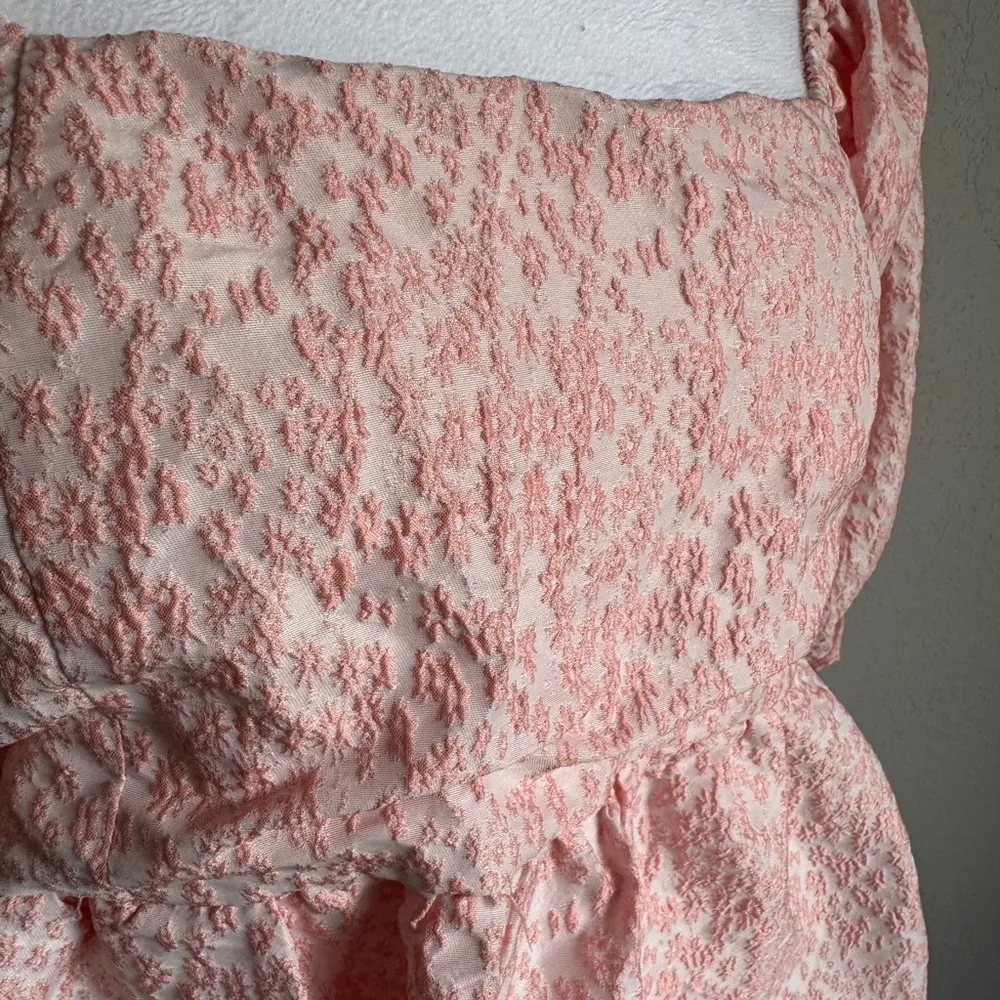 Mittoshop Pink Floral Embroidered Off Shoulder Puff Sleeve Peplum Blouse Women M - Image 2