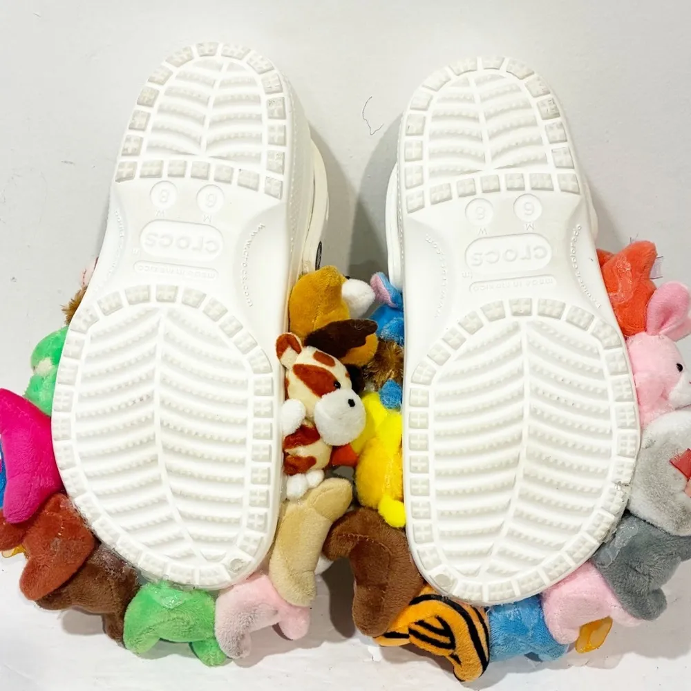Crocs Size 8 White Multi Color Plushy Stuffed Animal Slip on Shoes - Image 6