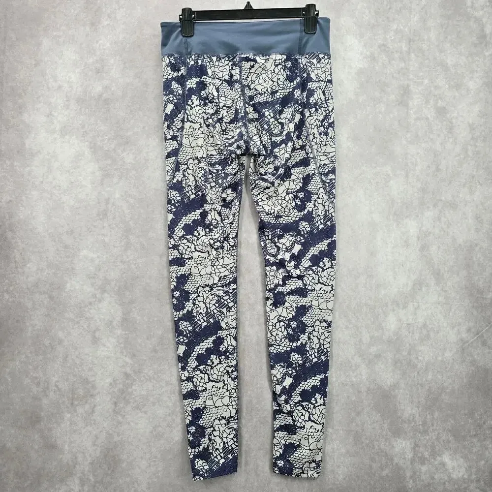 Blue Gray Long Geometric Abstract Floral Active Legging Pants Bottoms Medium - Image 2