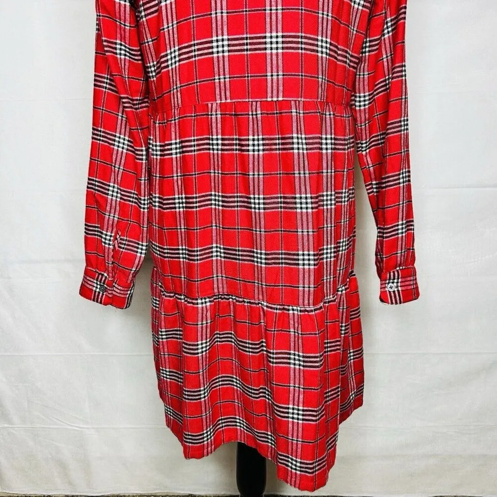 NWT Ann Taylor Loft Flannel Shirt Dress Sz S Red Plaid Long-Sleeve Soft NEW - Image 9