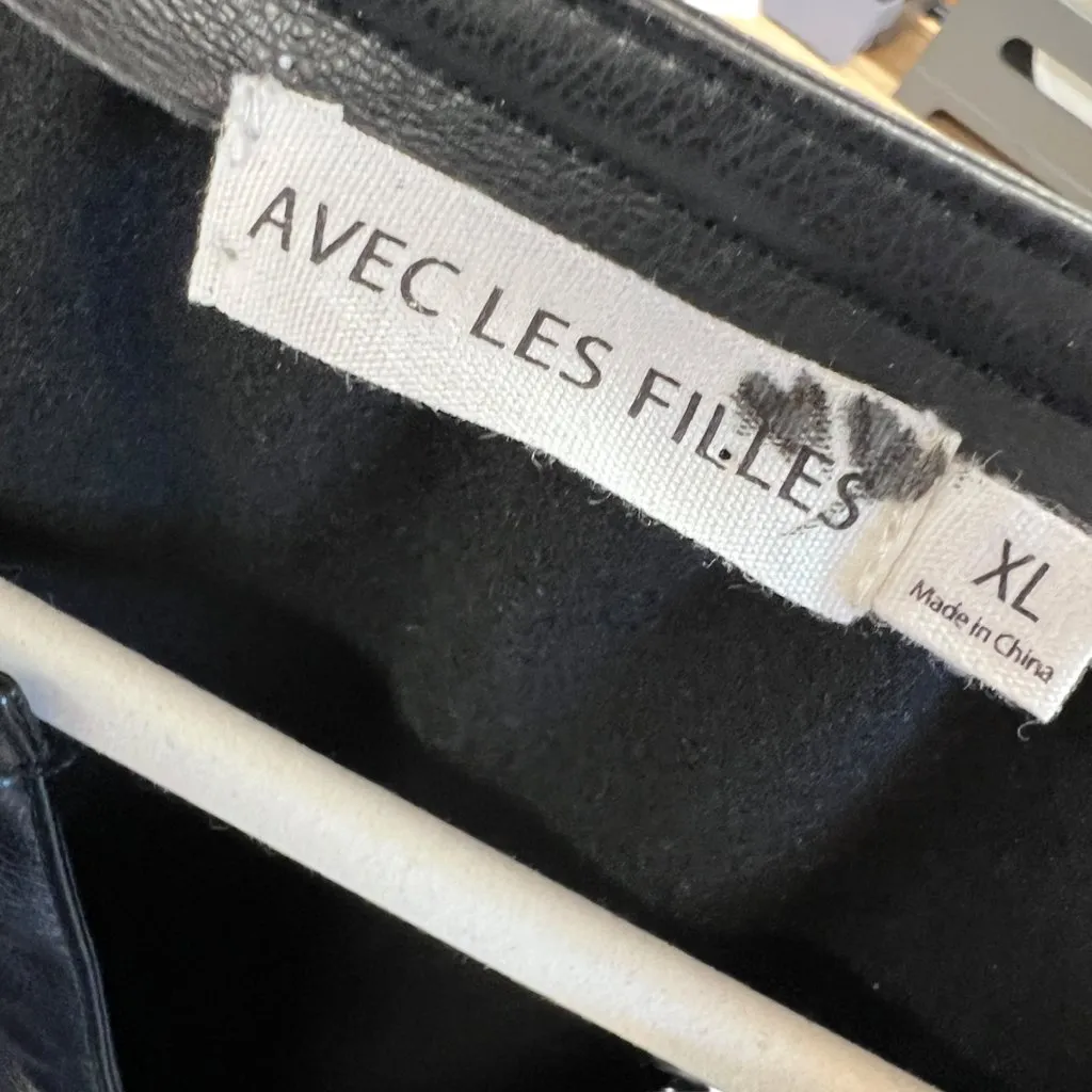 Avec Les Filles Faux Leather Short Sleeve Black Blouse Size XL NWT - Image 6