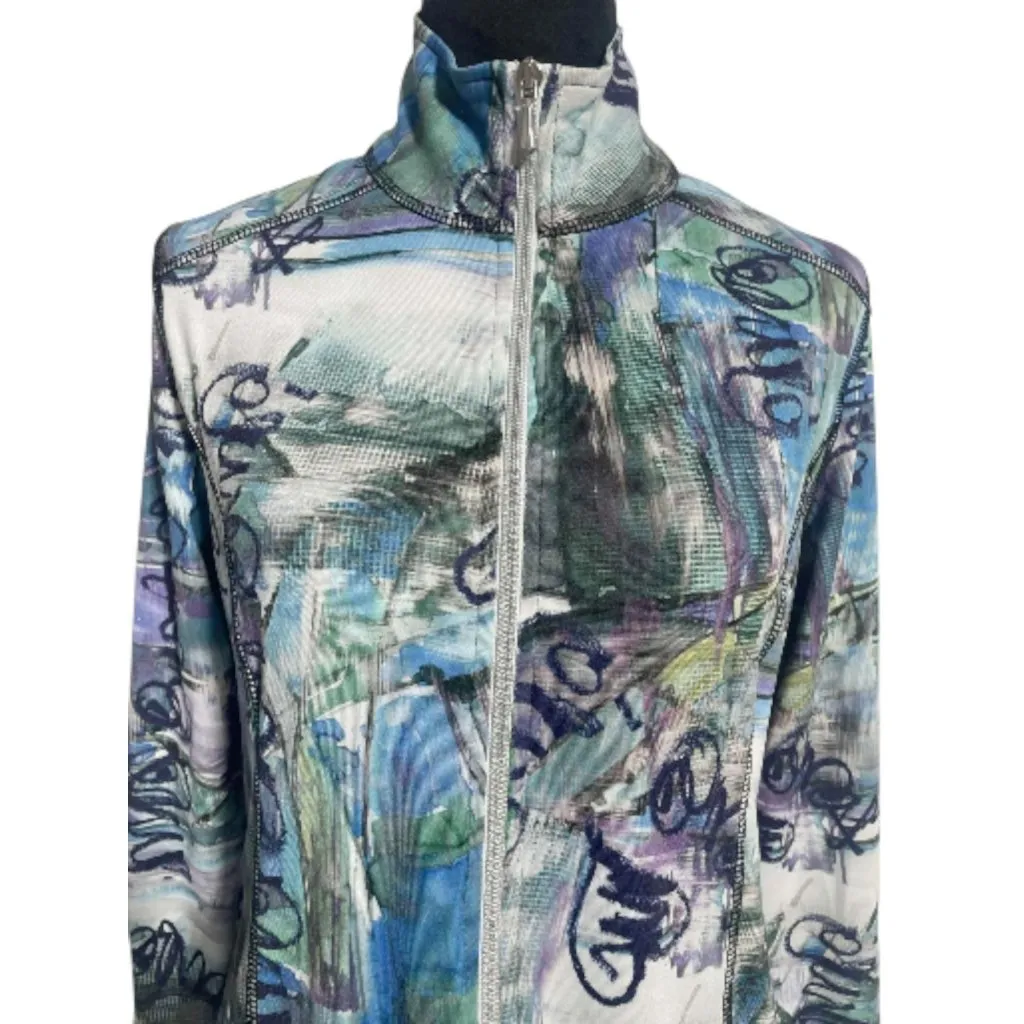 SnoSkins Size Medium Top Blouse Full Zip Jacket Abstract Lagenlook - Image 2