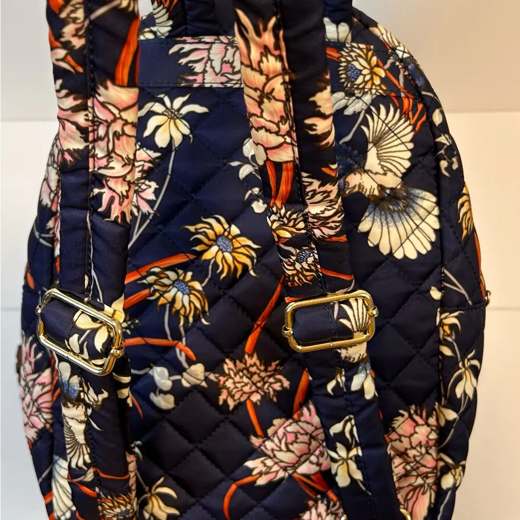 Nanette Lepore navy blue and floral pattern  quilted mini backpack zip closure - Image 10