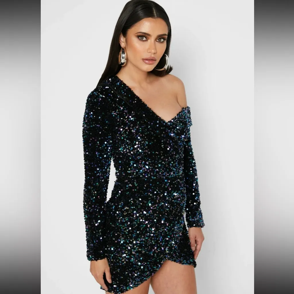 LAVISH ALICE One Shoulder Sequin Cluster Velvet Party Cocktail Dress Size 12 - Image 2