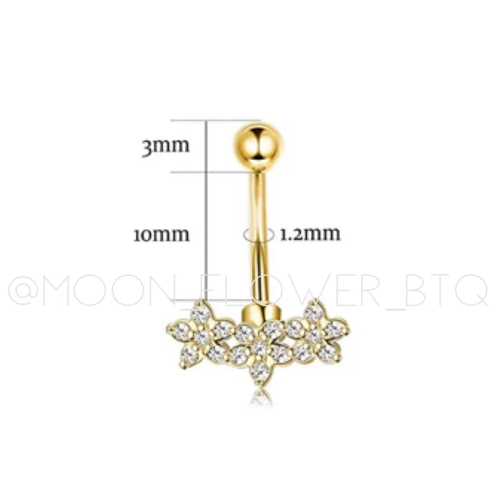 18k Gold Plated Surgical Steel Triple Flower CZ Rook Barbell Earring 16g - Image 7