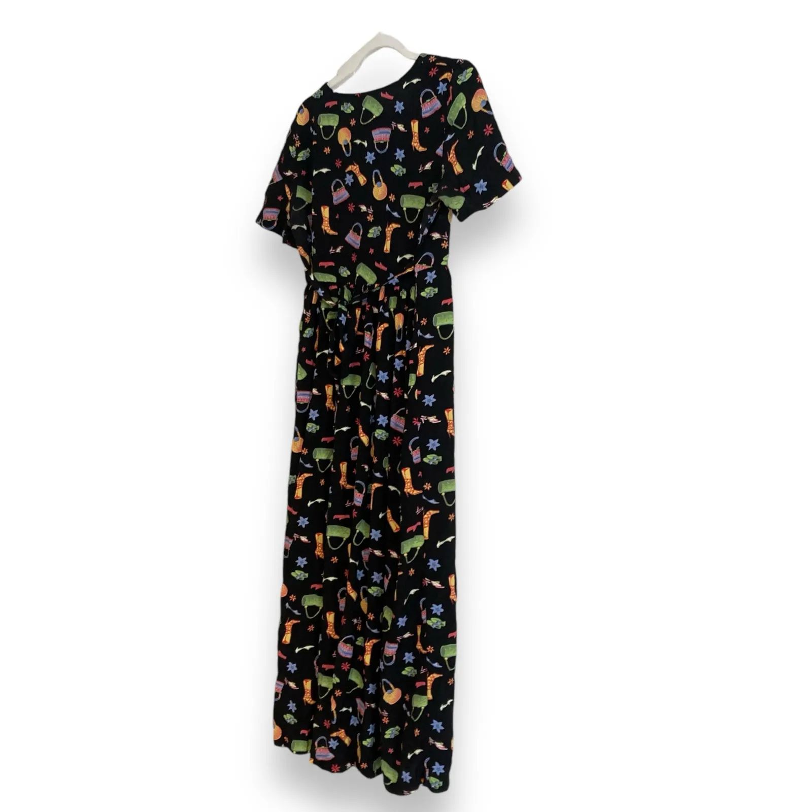 Vintage Y2K Coldwater Creek Black A-Line Dress Whimsical Print Sz Small Rayon - Image 5