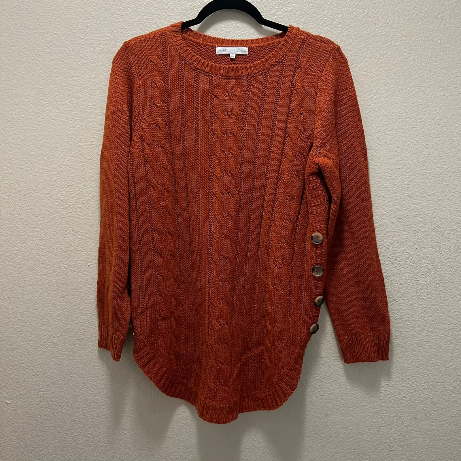 Madison + Hudson Sweater Long Sleeve Pullover Orange Crew Neck Button Accent M Size M - Image 2