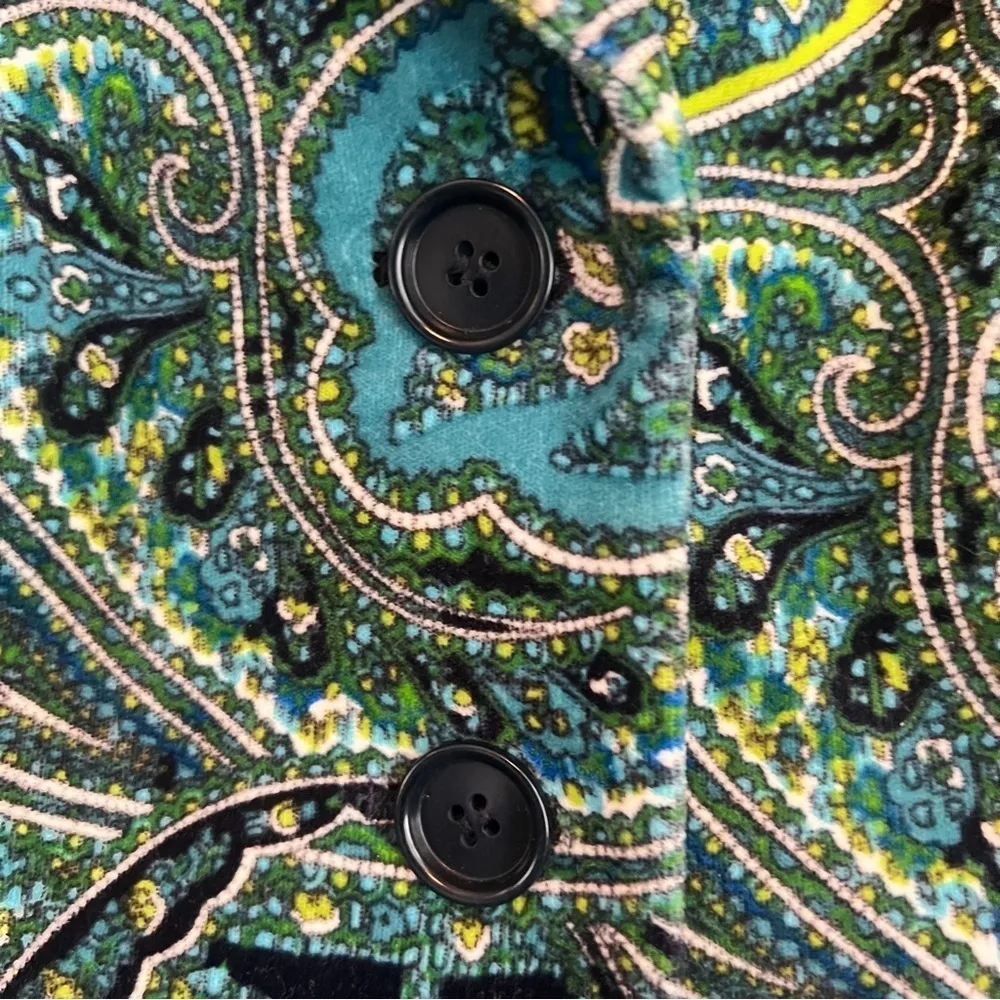 Talbots Paisley Floral Velvet Stretch Blazer Jacket Size 10 Green Blue Teal - Image 5