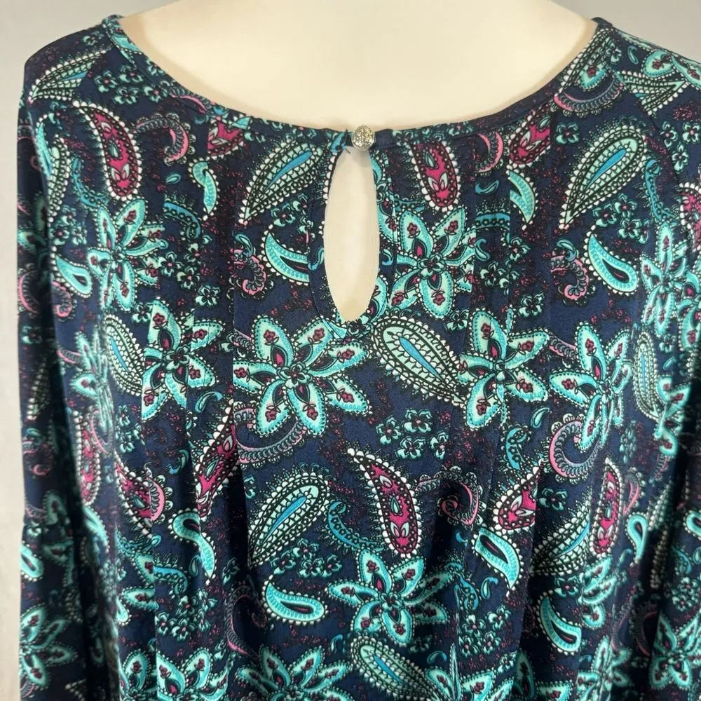 Kim Rogers aqua blue and pink paisley print top size XL - Image 3