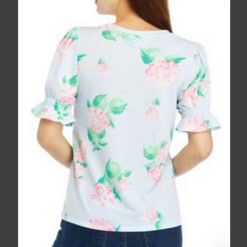 Crown & Ivy Floral Smocked Puff Sleeve T-Shirt (Size Small) - Image 3