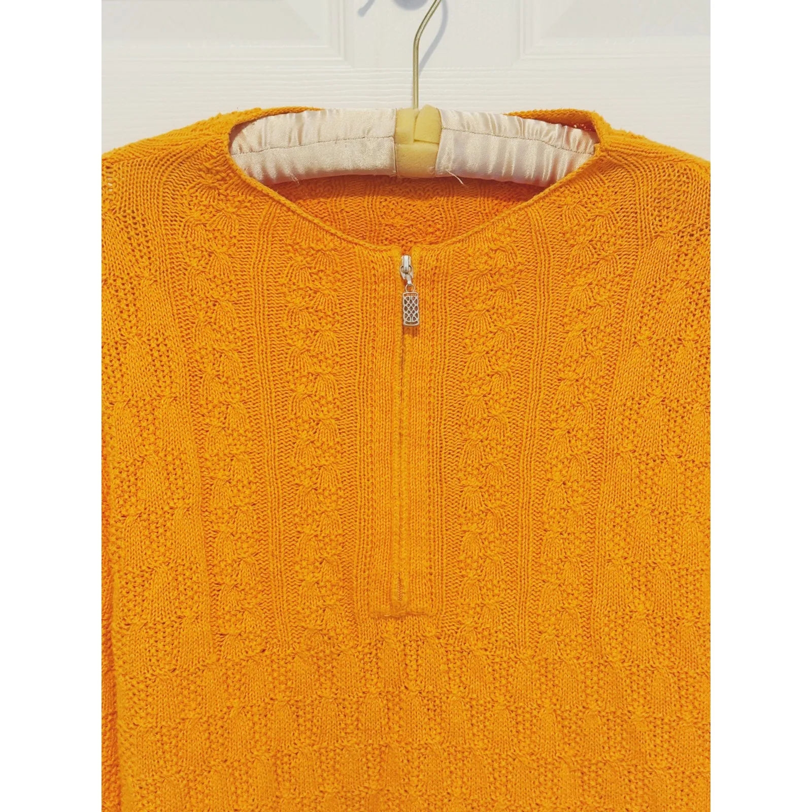 VTG Coldwater Creek Cable Knit Quarter Zip Sweater L Marigold Sunwashed Boho - Image 6