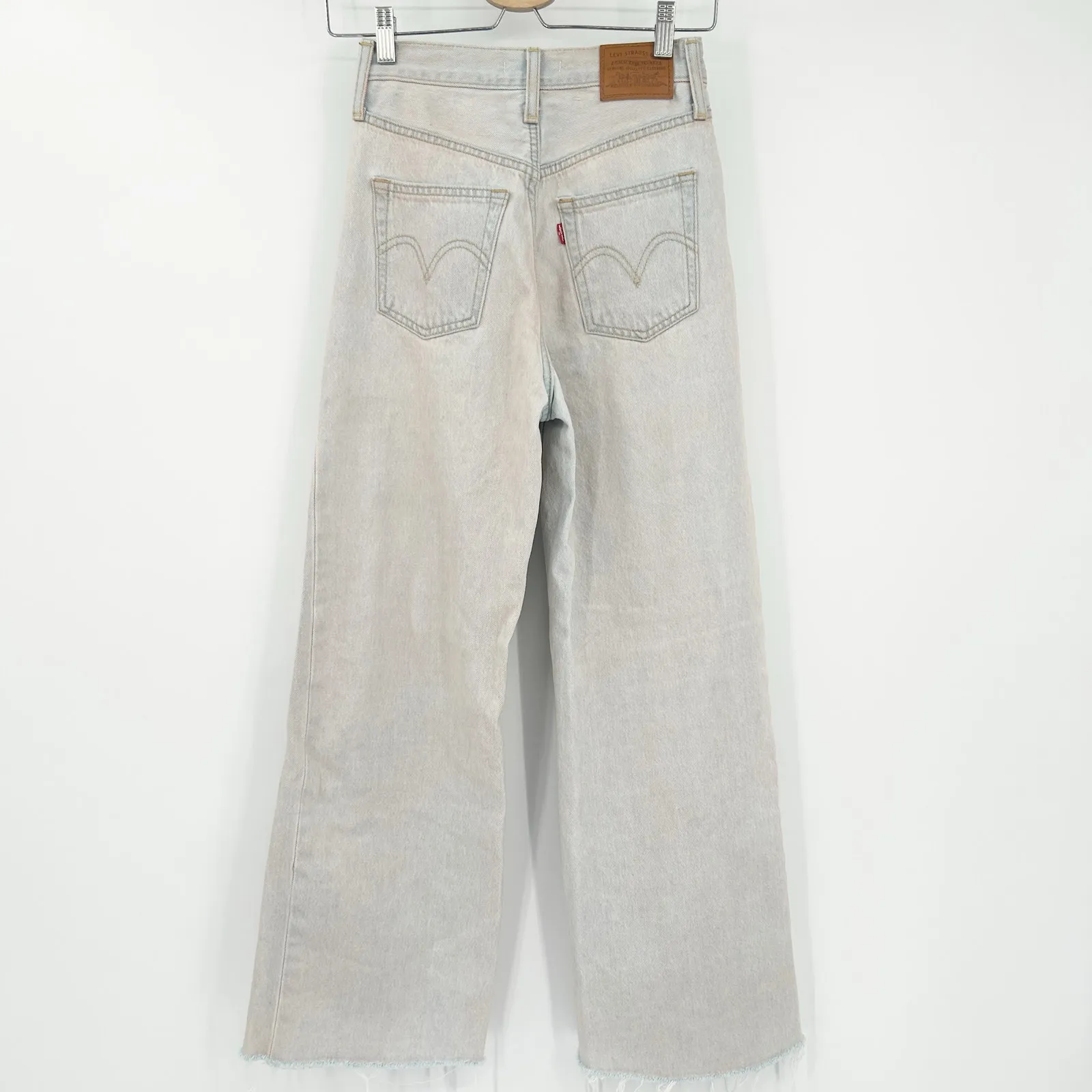 Levis Womens Dyed Raw Hem High Rise Ribcage‎ Wide Leg Jeans Size 24 Light Wash - Image 10