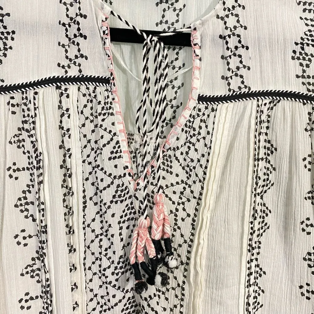 Zara White Floral Embroidered Oversized Boho Peasant Blouse Size XS - Image 4