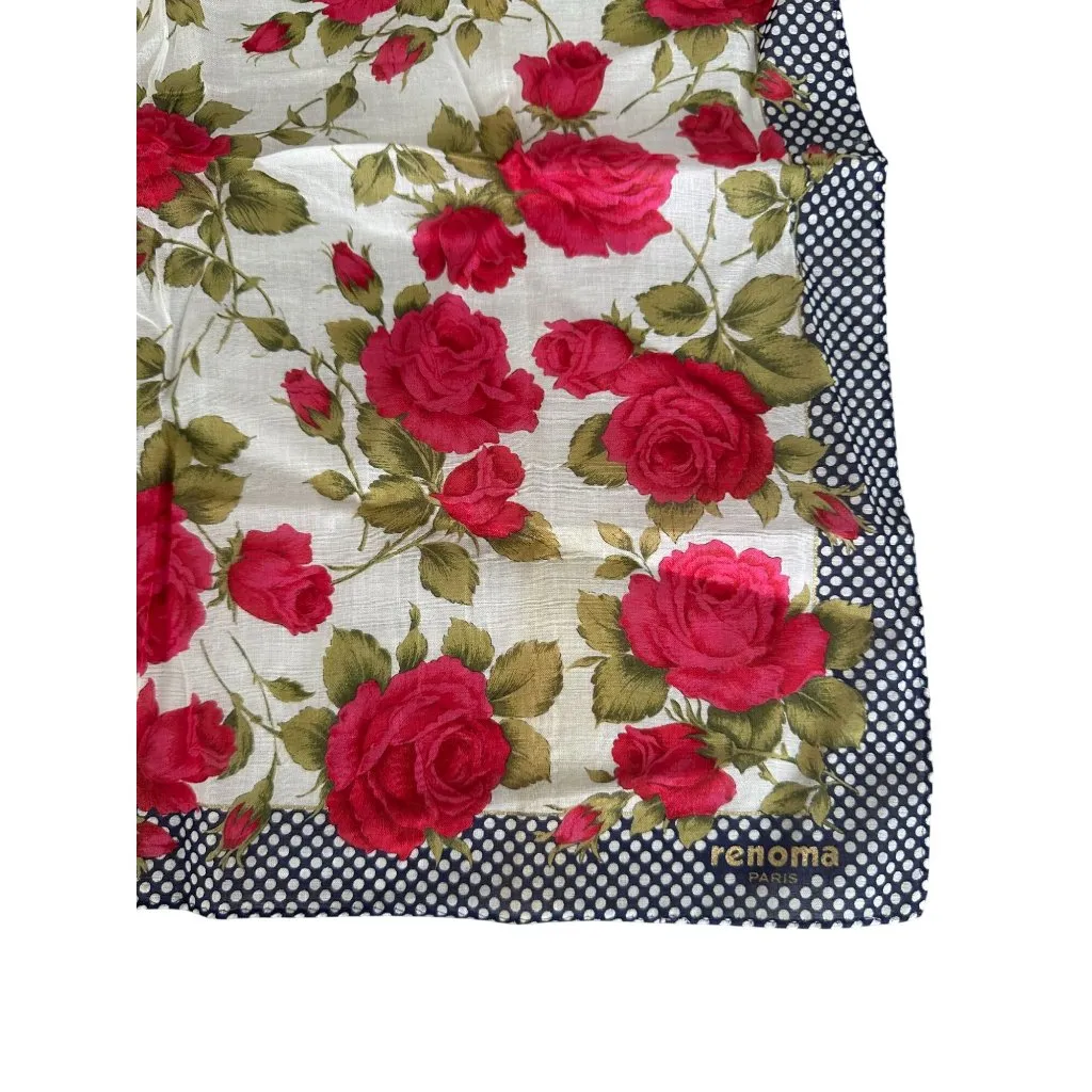 RENOMA Paris Floral Rose Print 16" by 16" Cotton Scarf Red - Image 6
