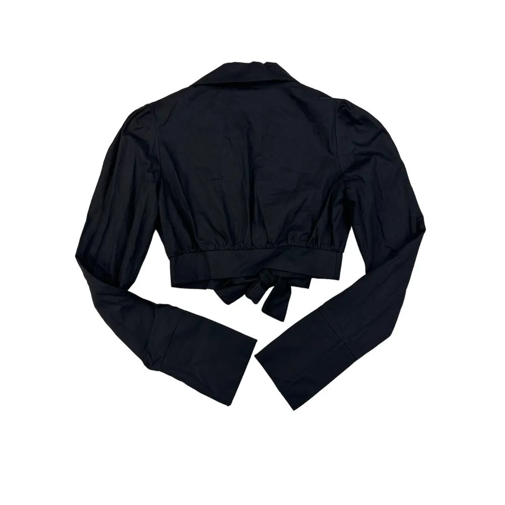 Lioness - Upper East V Neck Tie Waist Shirt in Black - Image 4