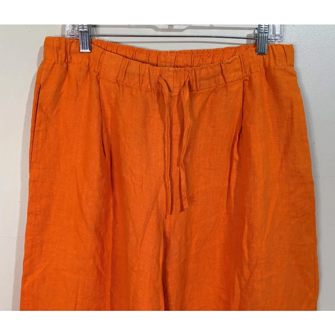 Zara Women's Orange Linen Wide Leg Pull on Pants Size Medium - Image 3