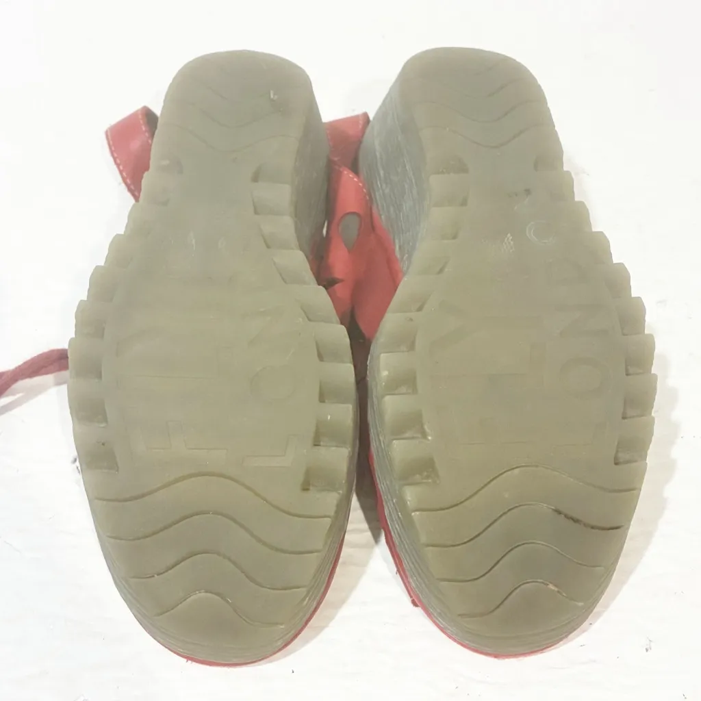 Fly London Sandals Womens 38 Red Exon871fly Leather Lace Up Wedge Comfort - Image 5