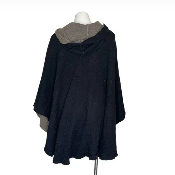 VINTAGE Wool Blend Cape Hood Black Taupe Made in Italy One Size Size undefined - Image 3