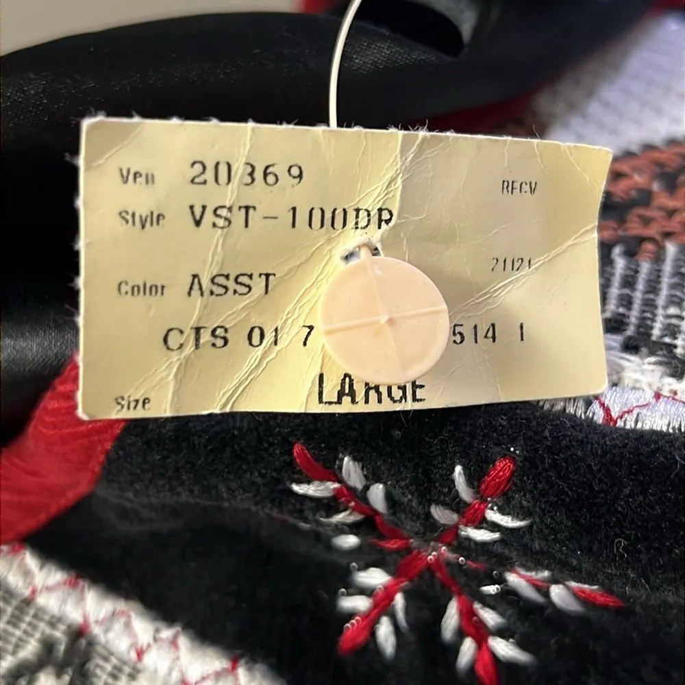 TanTrums Vintage Black Button Up Snowman Tree Snowflake Vest - Image 16