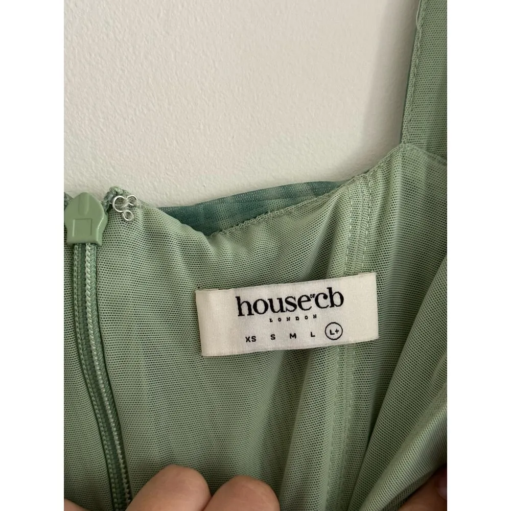 HOUSE OF CB Cate Ivy Print Green Ruched Mesh Mini Dress Size Large+ - Image 7