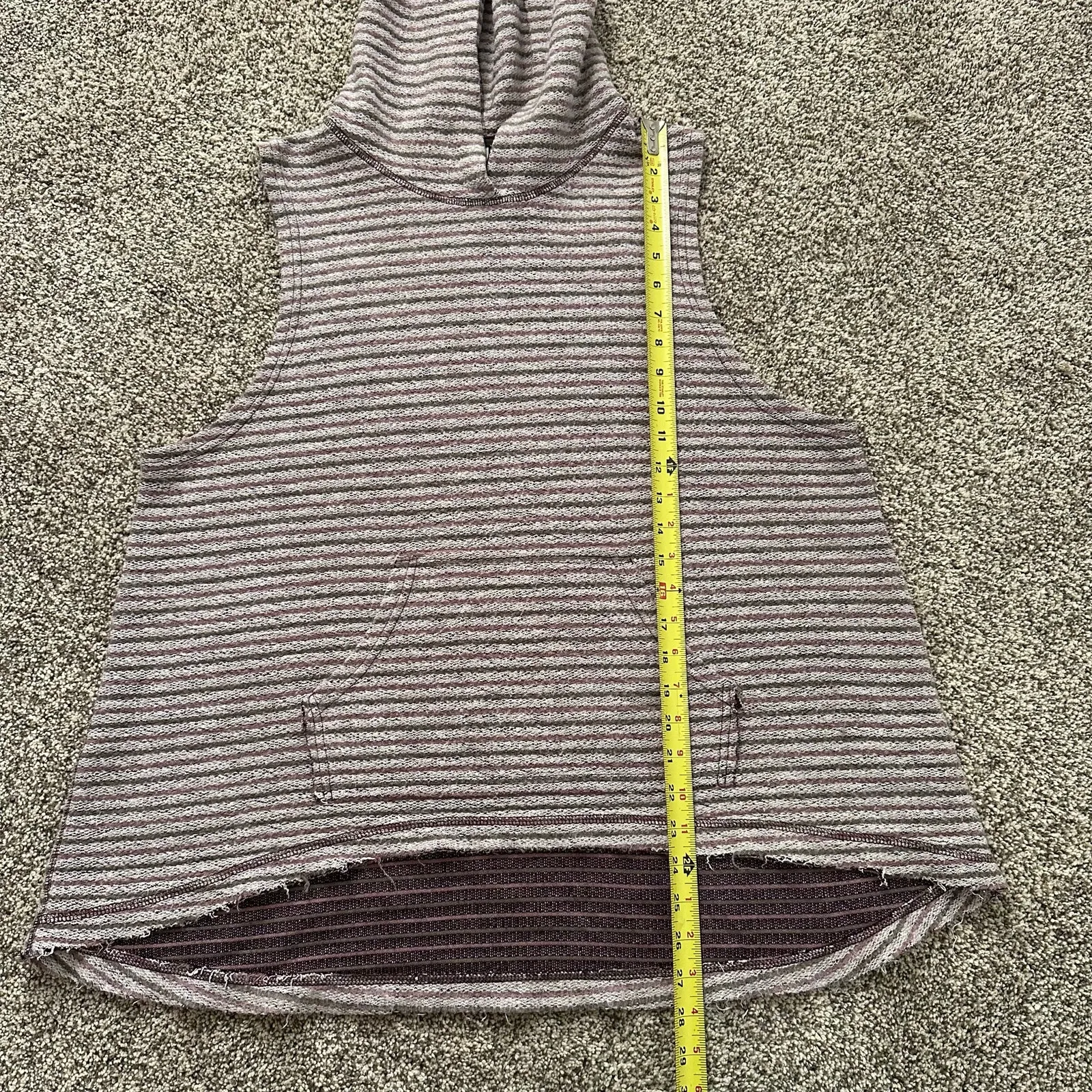 Free People pink, white & mauve striped knit sleeveless hooded top size S - Image 10