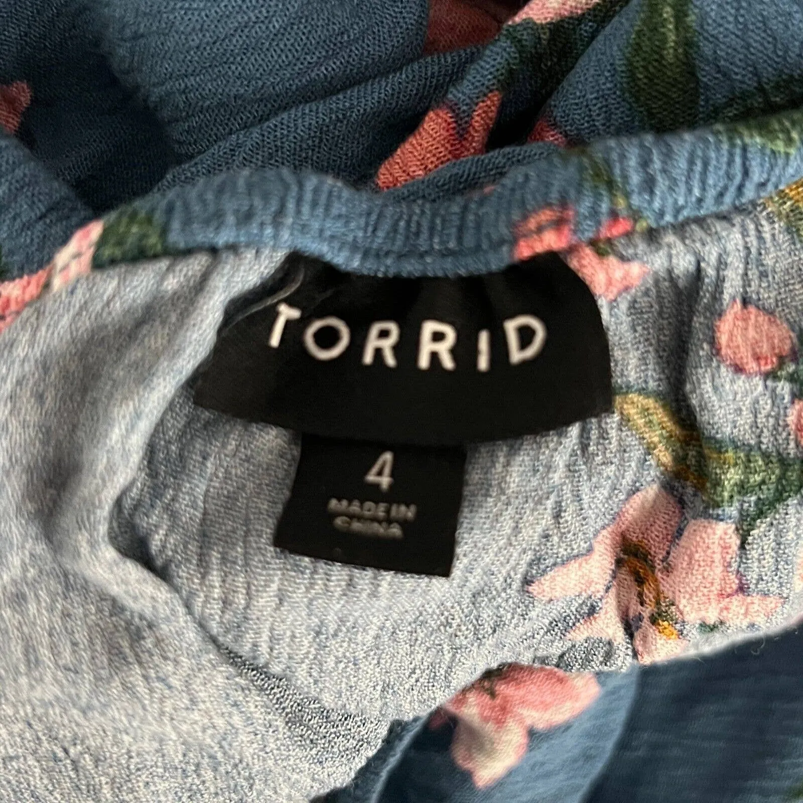 Torrid Shirt‎ Womens 4X Blue Yellow Floral Flowers Cold Shoulder Cutouts Cottage - Image 7
