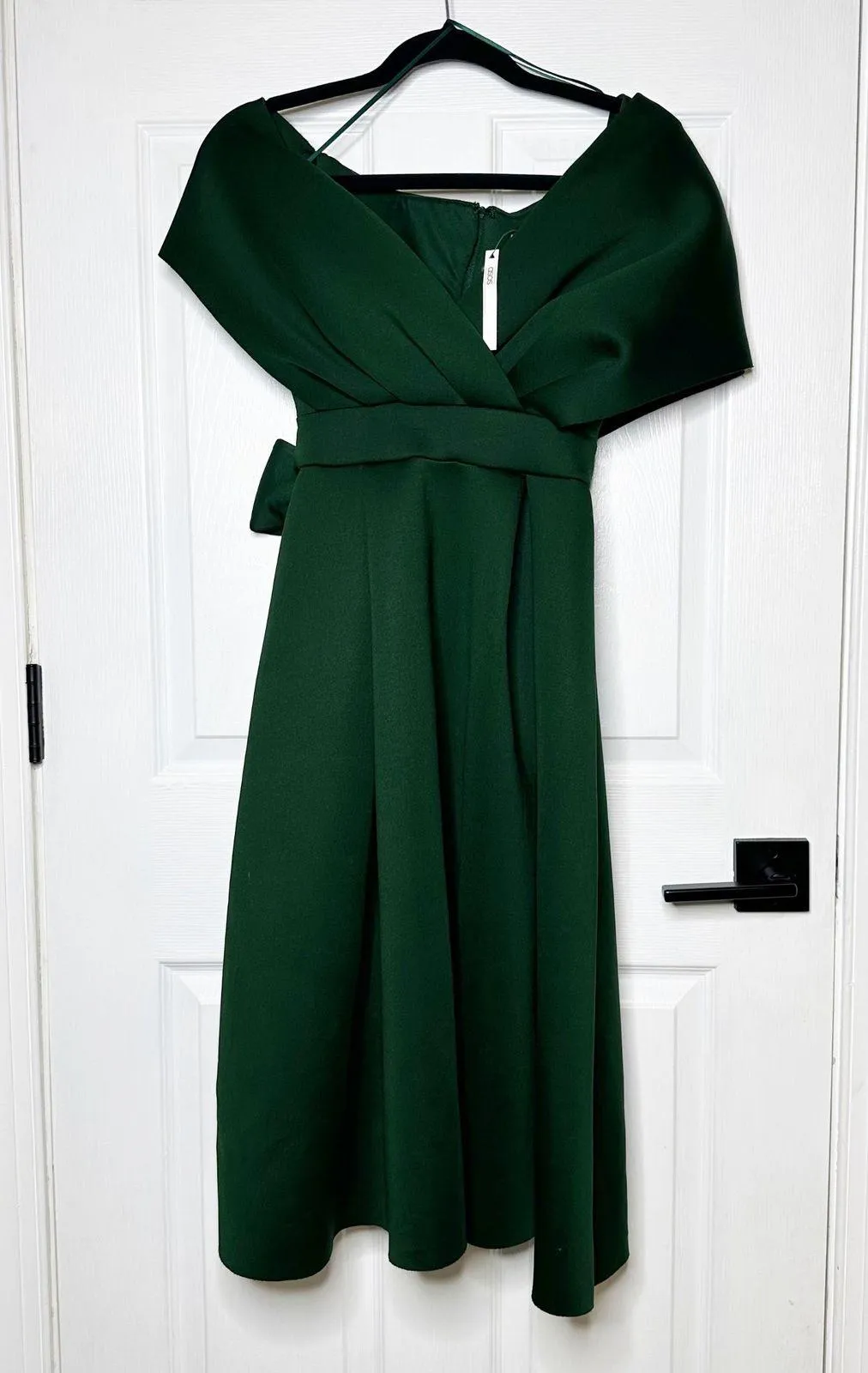 ASOS Fallen Shoulder Forest Green Scuba Midi Dress Size US0 UK4 NWT Cocktail - Image 3
