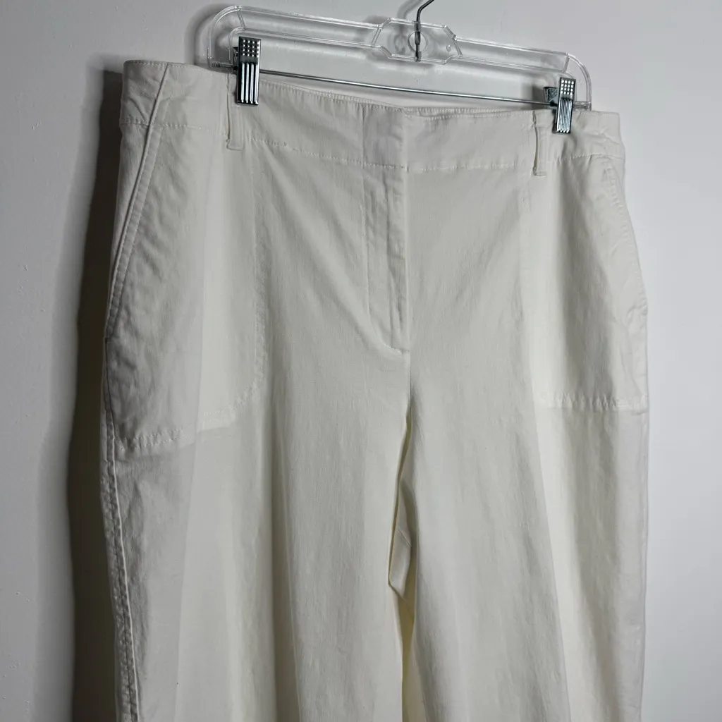 Talbots White Wide Leg Crop Pants Cargo Pockets Size‎ 16 - Image 4